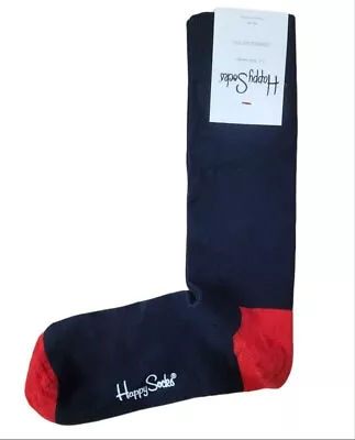 HAPPY SOCKS Men's Navy Colorblock Cotton Stretchy Crew Socks Size 8-12 NWT • $8