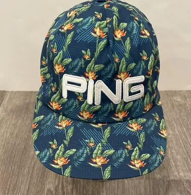 Rare PING  Golf Hat Cap - Leaves Floral Vintage Blue Strap Back • $59.99