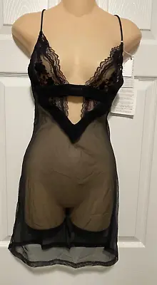 La Perla Lapis Lace Slip Chemise Short Nightgown M Sheer Black • $199.99