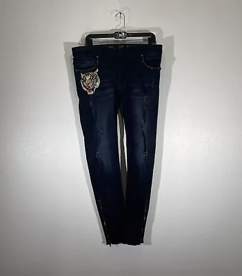 Robins Jeans Mens 34x32 Skinny Denim Indigo Embroidered USA Streetwear Hip Hop • $97.71