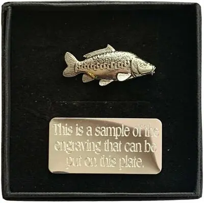 Personalised Gift Box & Hand Made Mirror Carp Fish (F36) Pewter Pin Badge • £9.99