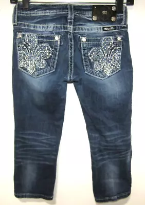 Miss Me Capri Rhinestone Dark Wash Denim Jeans Youth Girls Size 14 • $9.99