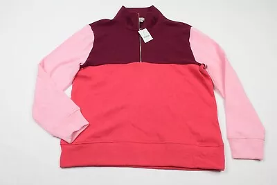 J.Crew Pink Colorblock Cloudspun Fleece 1/2 Zip Pullover Sweater BJ125 Womens M • $19.97