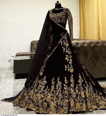 $55.64 • Buy Hot Black Georgette Lehenga Choli Indian Ethnic Wedding Wear Lengha Chunri Sari