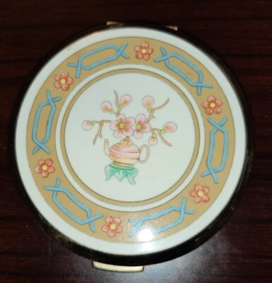 $19.99 • Buy Stratton Powder Compact Goldtone Enamel Flowers Teapot MADE ENGLAND Vintage