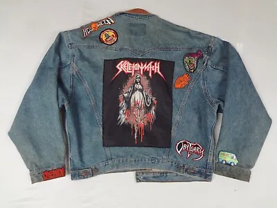 Vintage International Denim Jacket Battle Metal Patches Large (stained) J132 • $249.95