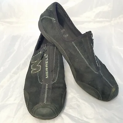 Merrell Arabesque Black Leather Slip On Walking Shoe Womens Size US 9M Zip Up • $26.98
