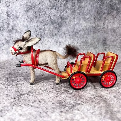 Vintage Donkey W Cart Wagon Wagner Kunstlerschutz Handwork Flocked West Germany • $124.99