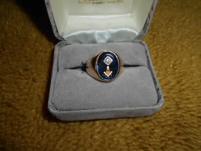 Masonic  Men's 10 KT Yellow Gold Diamond Blue Gemstone Men's Size 10 Ring • $495