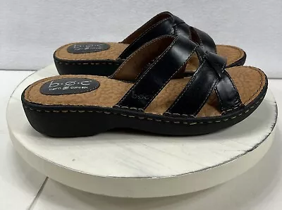 BOC Born Womens Black Strappy Leather Open Toe Slide Sandals Size 8/39 • $29.99