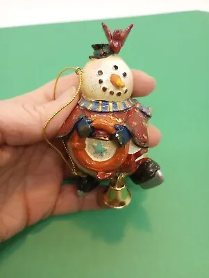 Vintage Resin Snowman Jingle Bell Christmas Ornament • $3