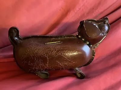 Old Leather Dog Piggy Bank Vintage • $99