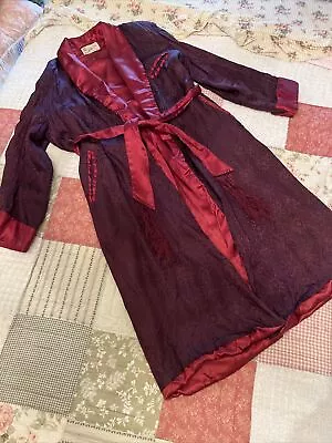 Vintage Leopold Morse 1940’s 50’s Red Wine Satin Smoking Jacket Robe Roughly 44  • $80