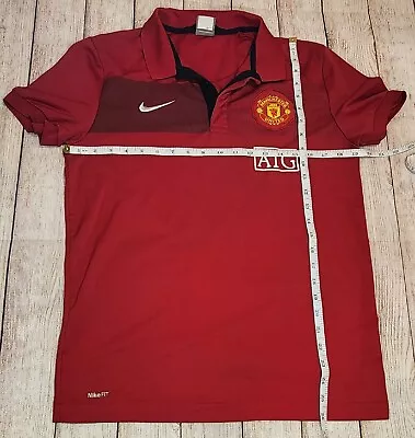 Y2K 2009 Nike Manchester United AIG Red Athletic Polo Shirt Mens Size Small • $18