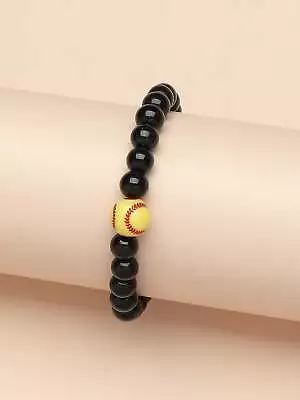 Softball Decor Black Beaded Bracelet For Women Men Stretchy Stackable Bracelets • $6.32