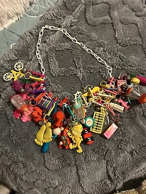 Vintage 1980s Plastic Clip On 80s Bell Charm Necklace And Mixed Charms • $255