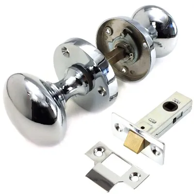 POLISHED CHROME MORTICE ROUND KNOB Or LATCH Home Sprung Door Handle Internal Set • £5.22