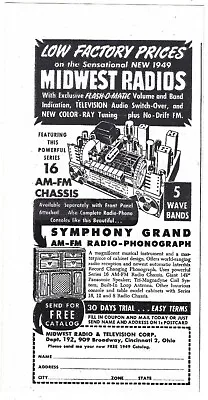 1948 Midwest Radio & Television Corp Print Ad Symphony Grand Phonograph ~Fa031 • $6.99