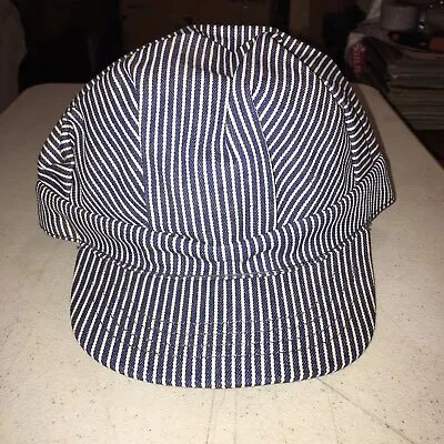 Vintage - Hickory Striped Engineer Train Conductor Hat Cap USA Made Snapback • $19.99