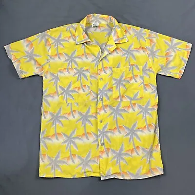 Tropicana Vintage Hawaiian Button Down Shirt Yellow Gray Palms Size Medium • $19.99