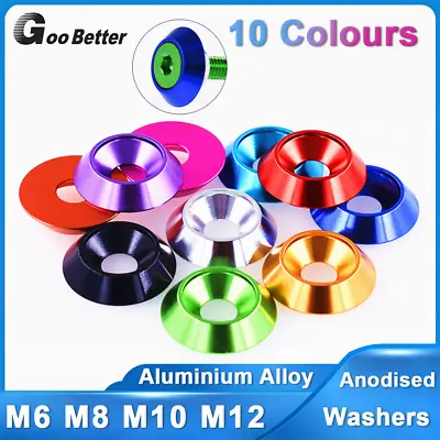 M6 M8 M10 M12 Countersunk Washers Aluminium Alloy Anodised Fairing Fender Washer • £1.79