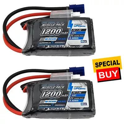 NHX RC 2S 7.4V 1200mAh 50C Losi Mini T/B & JRX2 Lipo Battery W/ EC2 Plug (2) • $37.95