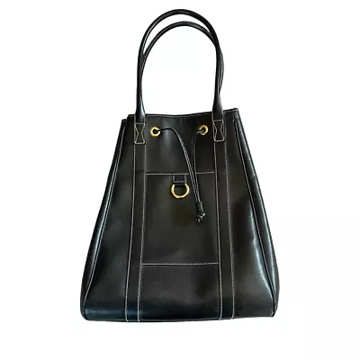 LANCEL Paris Pebbled Leather Bucket Tote Bag Drawstring Handbag • £91.69