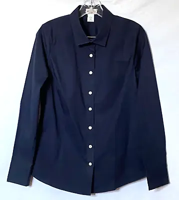 J Crew Haberdashery Dress Shirt Womens Small Navy Blue Tailored Contrast Buttons • $14.88