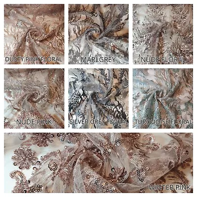 Premium Mesh Net Material Floral Diamante Embroidery Dress Craft Fabric 58  • £3.59