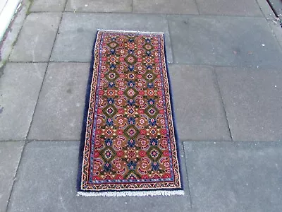 Vintage Hand Made Traditional Rug Oriental Wool Brown Long Small Rug 121x55cm • £95