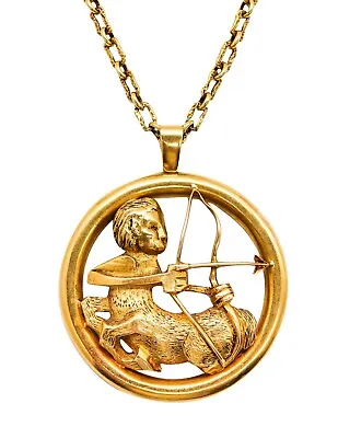 Chaumet Paris 1970 Massive Sagittarius Zodiacal Necklace In Solid 18 Kt Gold • $32500