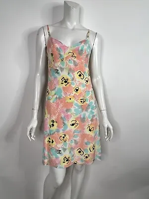 Vtg Chanel 1997 Orange Blue Cc Logo Abstract Floral Print Dress Fr38  • $850