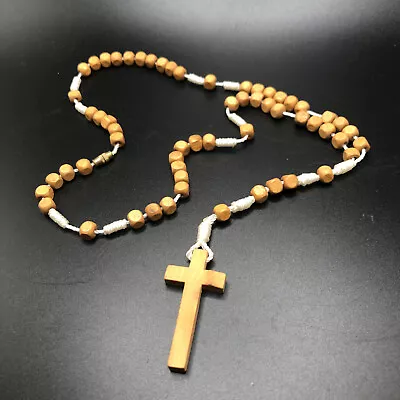 Vintage Rosary Small Light Wood Beads Catholic White Cord • $5