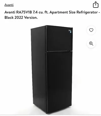 7.4 Cu. Ft Black Avanti Refrigerator Top Freezer Apartment Tiny Home Garage Dorm • $200