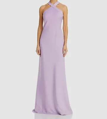 $245 Aidan Mattox Women's Purple Sleeveless Halter-Neck Slip Gown Dress Size 0 • $78.78