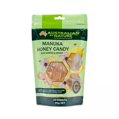 New Australian By Nature Manuka Lemon & Ginger Candy 30 Candies MGO 400 UMF 12+ • $3.91