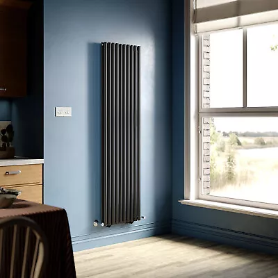 Vertical Radiator Double 1800x490 Black Oval Column Tall Upright Modern Rads • £194.99