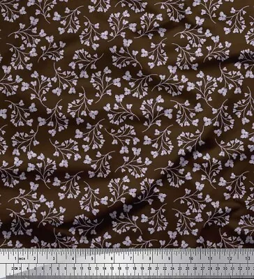 Soimoi Brown Cotton Poplin Fabric Artistic Floral Printed Craft-WFg • $11.57