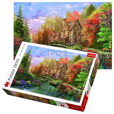 £9.99 • Buy Trefl 1500 Piece Adult Lake Cottage Scenery Grass Trees Large Jigsaw Puzzle NEW