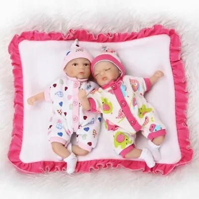 8  One Pair 20cm Mini Reborn Baby Doll Girl Twins Palm Size Pocket Newborn Toy • $93.49