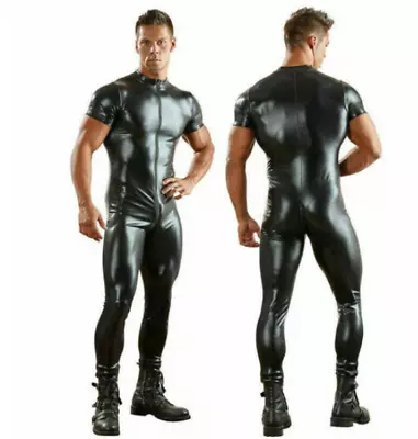 Men's Latex Rubber Leather Bodysuit Jumpsuits Suit Catsuit Zipper Romper Clothes • $34.09