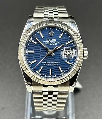 Rolex Datejust 36 116234 Blue Motif Dial Stainless Steel Jubilee Band Watch • $9100