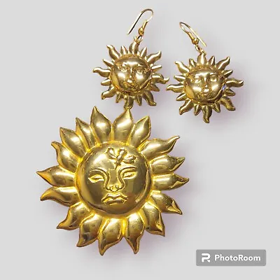 Metropolitan Museum Of Art Sun Face Jewelry Set Earrings Pin/Brooch 1990 • $94.50