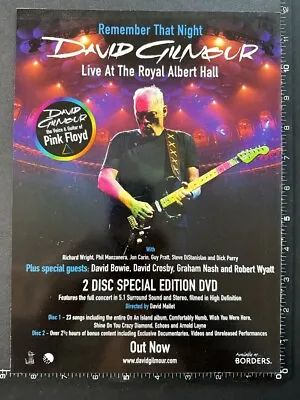 DAVID GILMOUR - LIVE ROYAL ALBERT HALL BORDERS 9X12  Magazine Advert Mini Poster • £6.99