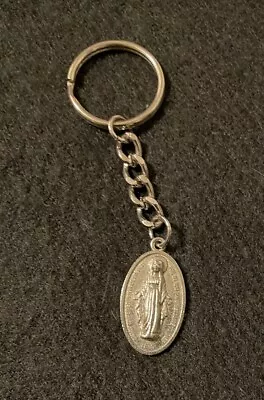 Vintage Large Size Miraculous Medal Catholic Medal Key Chain Silver Tone • $12