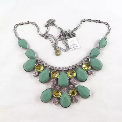 Pretty LIA SOPHIA Mint Green & Crystal Rhinestone Necklace Fashion Show Yellow • $16.88