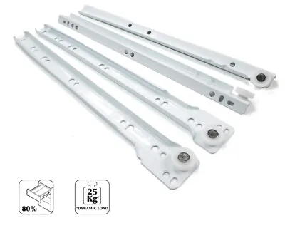 10 Pairs Metal Roller Bottom Fix Drawer Runners Sizes 250mm-600mm White Stolmet • £29.86