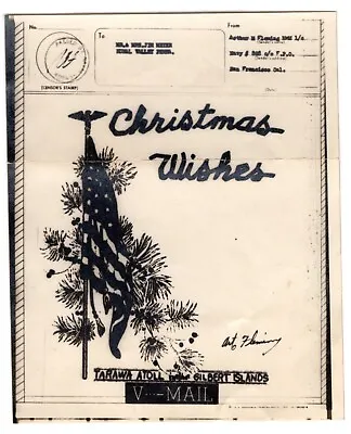 WWII Illustrated V-Mail - Christmas Navy #808 Tarawa Atoll Gilbert Islands • $17.50