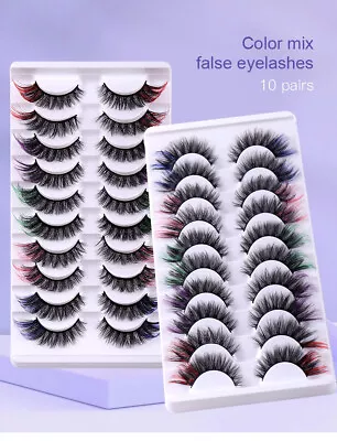 Lady Colorful False Eyelashes 3D Faux Mink Fluffy Thick Fake Eye Lashes 7/10X • £8.29