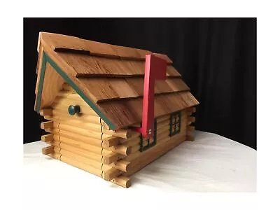 Amish Handmade Handcrafted Rural Mailbox W Flag Wood Roof Log Cabin Green • $256.17